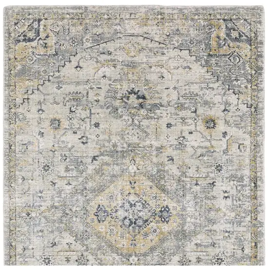 10' Gray And Gold Medallion Hand Tufted Runner Rug Photo 5