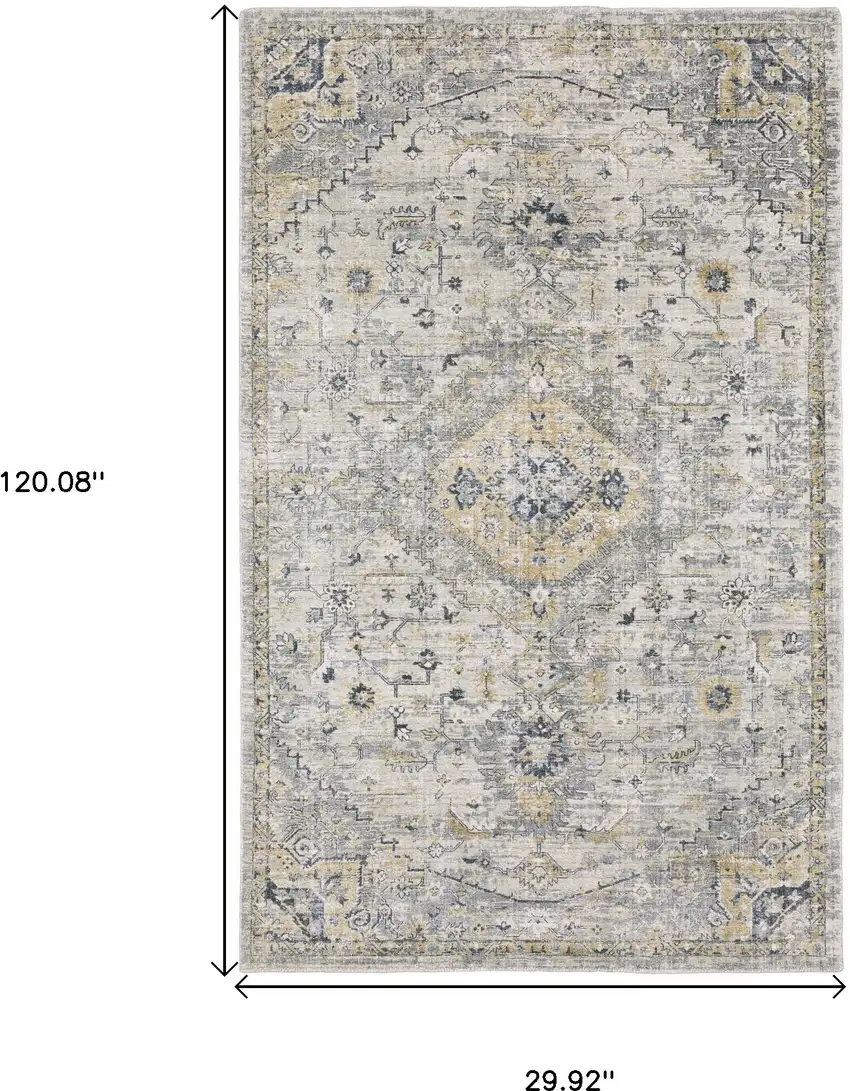 10' Gray And Gold Medallion Hand Tufted Runner Rug Photo 3