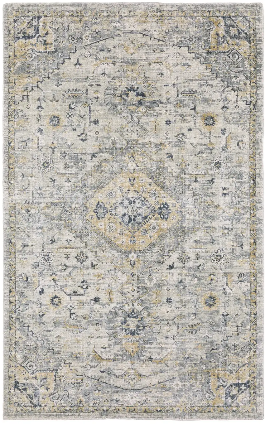 10' Gray And Gold Medallion Hand Tufted Runner Rug Photo 2