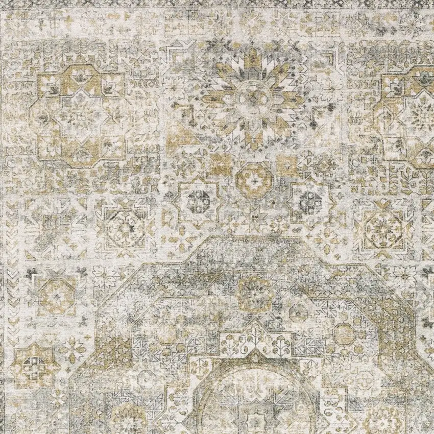 10' Gray And Gold Medallion Hand Tufted Runner Rug Photo 8