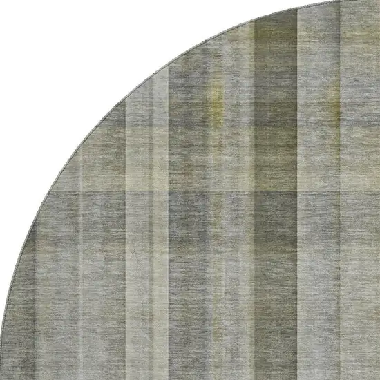 8' Gray And Gold Plaid Washable Round Rug With UV Protection Photo 4