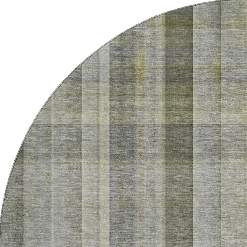 8' Gray And Gold Plaid Washable Round Rug With UV Protection Photo 4