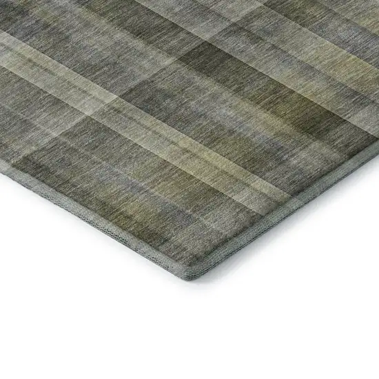 8' Gray And Gold Plaid Washable Round Rug With UV Protection Photo 7