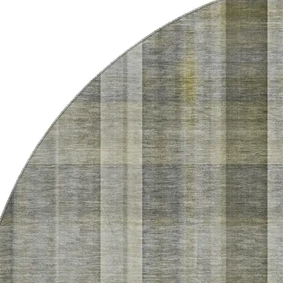 8' Gray And Gold Plaid Washable Round Rug With UV Protection Photo 3
