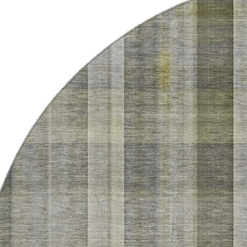 8' Gray And Gold Plaid Washable Round Rug With UV Protection Photo 3