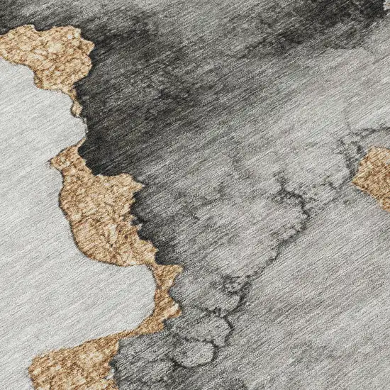 8' Gray And Gold Round Abstract Washable Indoor Outdoor Area Rug Photo 9