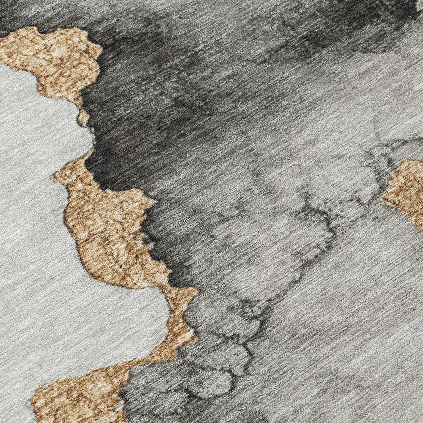 8' Gray And Gold Round Abstract Washable Indoor Outdoor Area Rug Photo 9