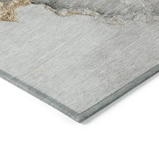 8' Gray And Gold Round Abstract Washable Indoor Outdoor Area Rug Photo 8