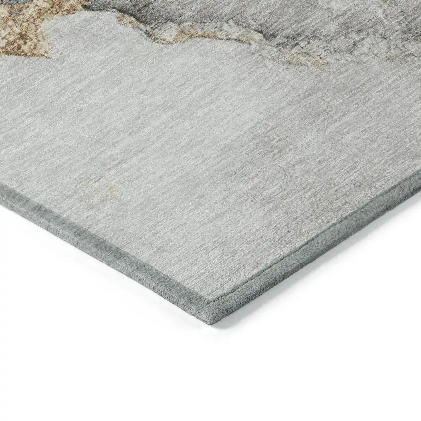 8' Gray And Gold Round Abstract Washable Indoor Outdoor Area Rug Photo 8