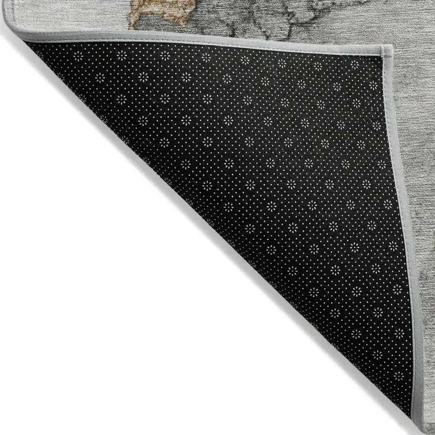 8' Gray And Gold Round Abstract Washable Indoor Outdoor Area Rug Photo 5