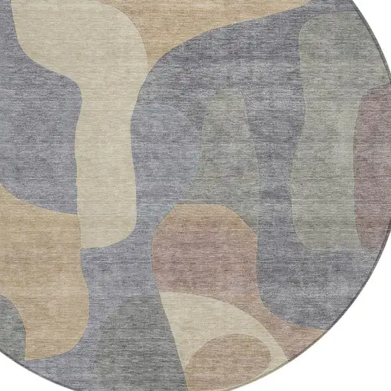 8' Gray And Gold Round Abstract Washable Indoor Outdoor Area Rug Photo 4