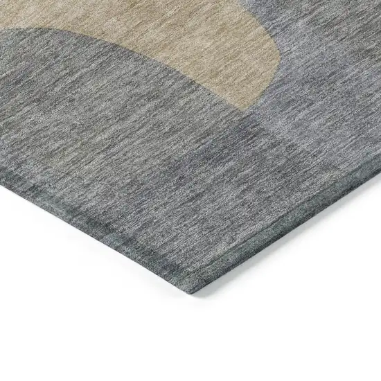 8' Gray And Gold Round Abstract Washable Indoor Outdoor Area Rug Photo 8