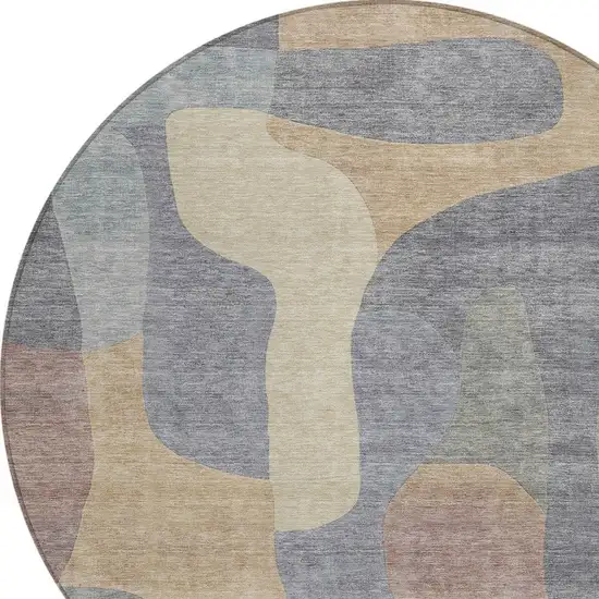 8' Gray And Gold Round Abstract Washable Indoor Outdoor Area Rug Photo 9