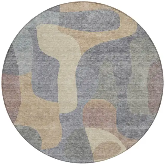 8' Gray And Gold Round Abstract Washable Indoor Outdoor Area Rug Photo 3