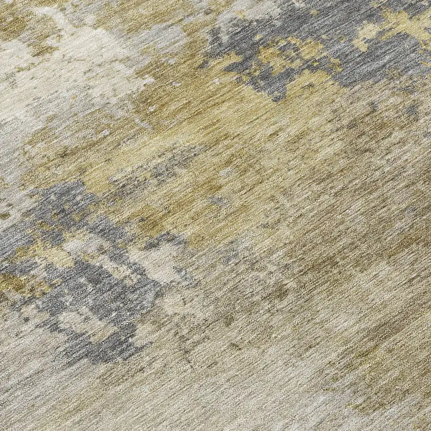 8' Gray And Gold Round Abstract Washable Indoor Outdoor Area Rug Photo 9