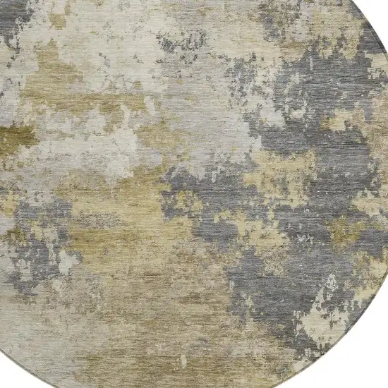 8' Gray And Gold Round Abstract Washable Indoor Outdoor Area Rug Photo 2