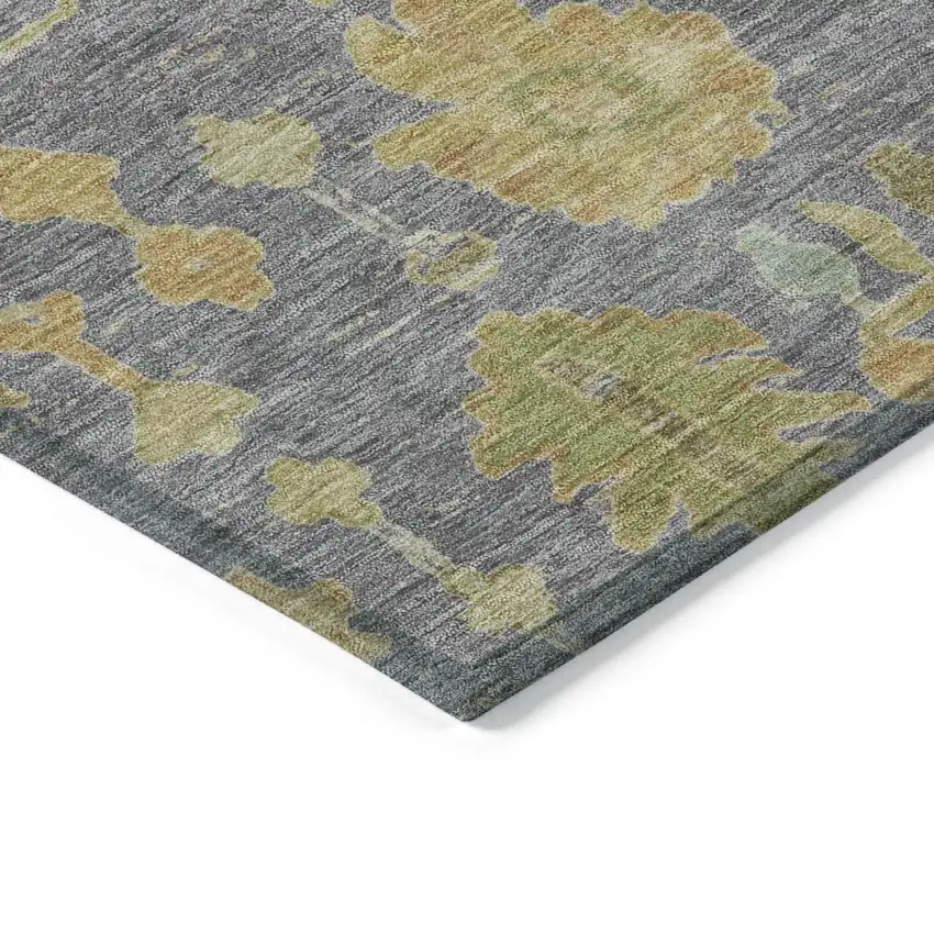 8' Gray And Gold Round Floral Washable Indoor Outdoor Area Rug Photo 7