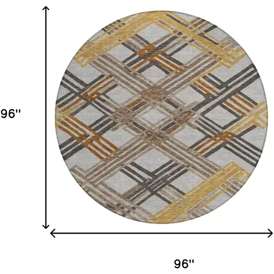 8' Gray And Gold Round Geometric Washable Indoor Outdoor Area Rug Photo 8