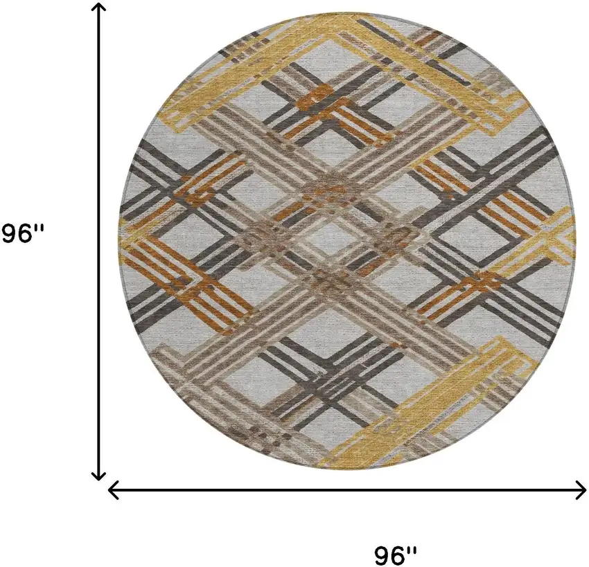 8' Gray And Gold Round Geometric Washable Indoor Outdoor Area Rug Photo 8