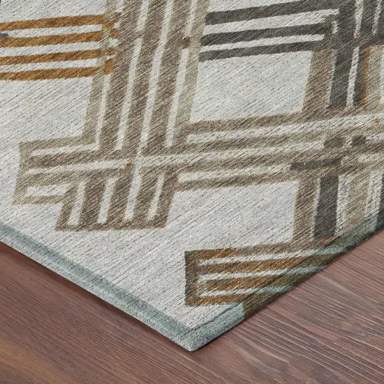 8' Gray And Gold Round Geometric Washable Indoor Outdoor Area Rug Photo 6
