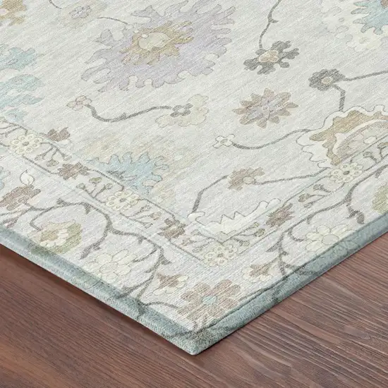 8' Gray And Gold Round Oriental Washable Indoor Outdoor Area Rug Photo 6