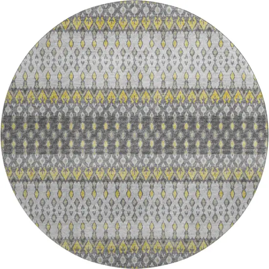 8' Gray And Gold Tribal Washable Round Rug With UV Protection Photo 2