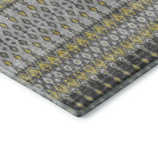 8' Gray And Gold Tribal Washable Round Rug With UV Protection Photo 8