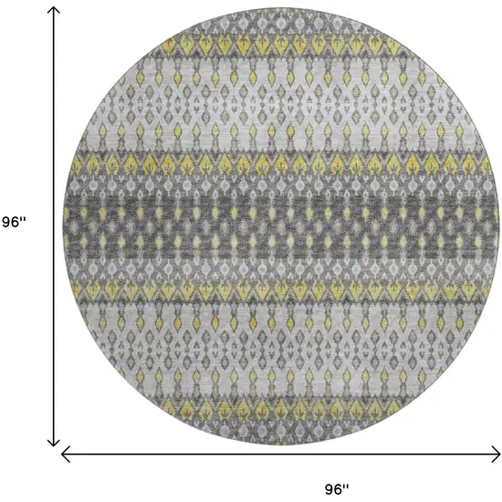 8' Gray And Gold Tribal Washable Round Rug With UV Protection Photo 3