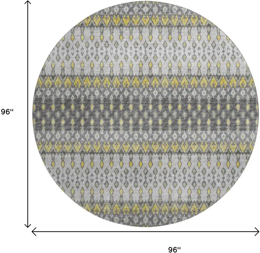 8' Gray And Gold Tribal Washable Round Rug With UV Protection Photo 3
