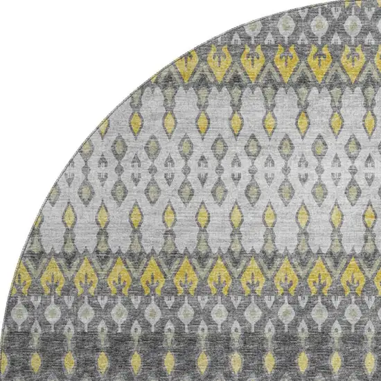 8' Gray And Gold Tribal Washable Round Rug With UV Protection Photo 5
