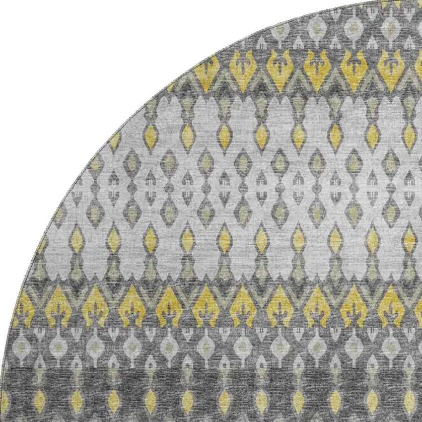8' Gray And Gold Tribal Washable Round Rug With UV Protection Photo 5