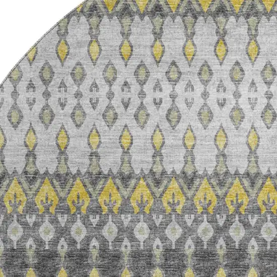 8' Gray And Gold Tribal Washable Round Rug With UV Protection Photo 4