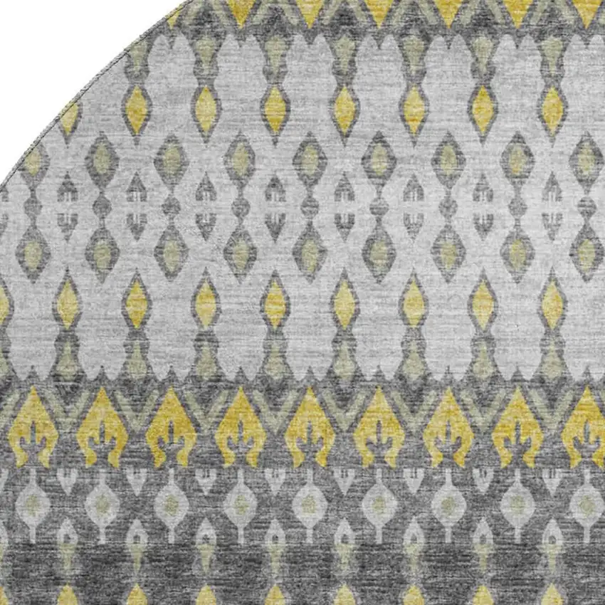 8' Gray And Gold Tribal Washable Round Rug With UV Protection Photo 4