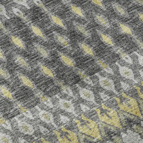 8' Gray And Gold Tribal Washable Round Rug With UV Protection Photo 9