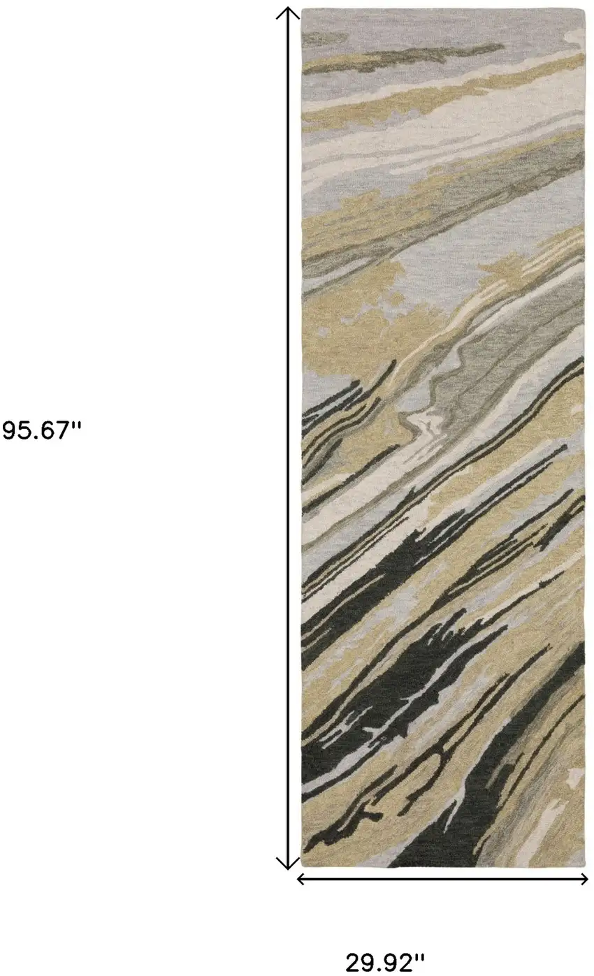 8' Gray And Gold Wool Abstract Hand Tufted Runner Rug Photo 3