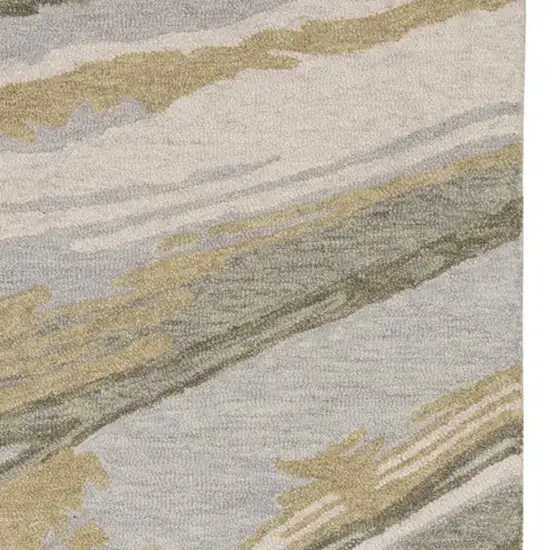 8' Gray And Gold Wool Abstract Hand Tufted Runner Rug Photo 8