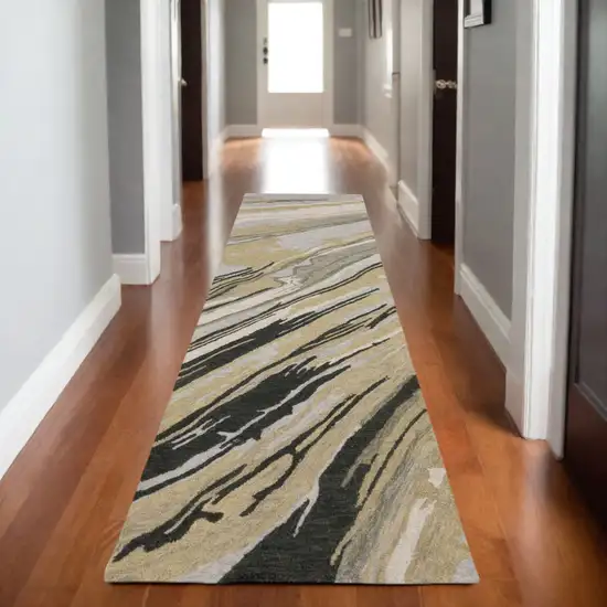 8' Gray And Gold Wool Abstract Hand Tufted Runner Rug Photo 1