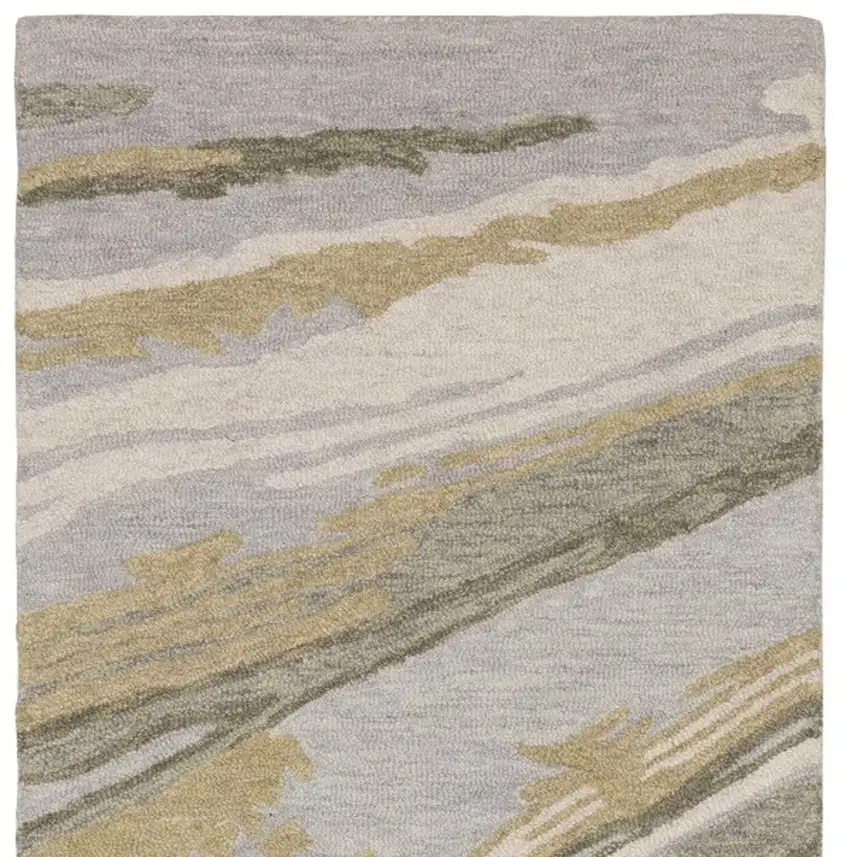 8' Gray And Gold Wool Abstract Hand Tufted Runner Rug Photo 4