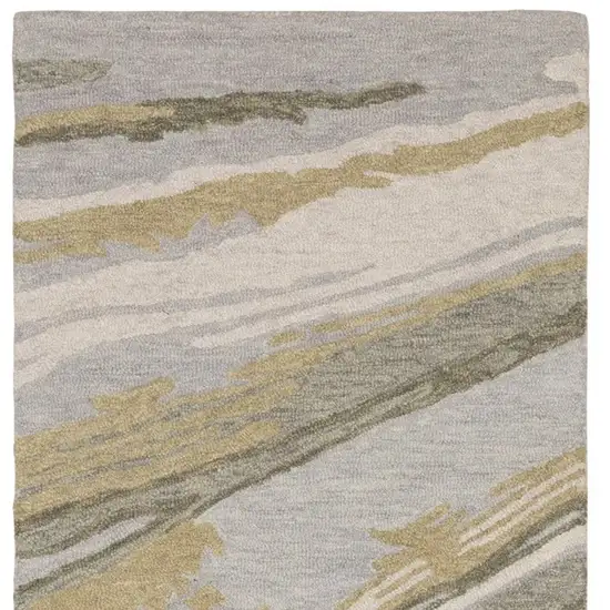 8' Gray And Gold Wool Abstract Hand Tufted Runner Rug Photo 4