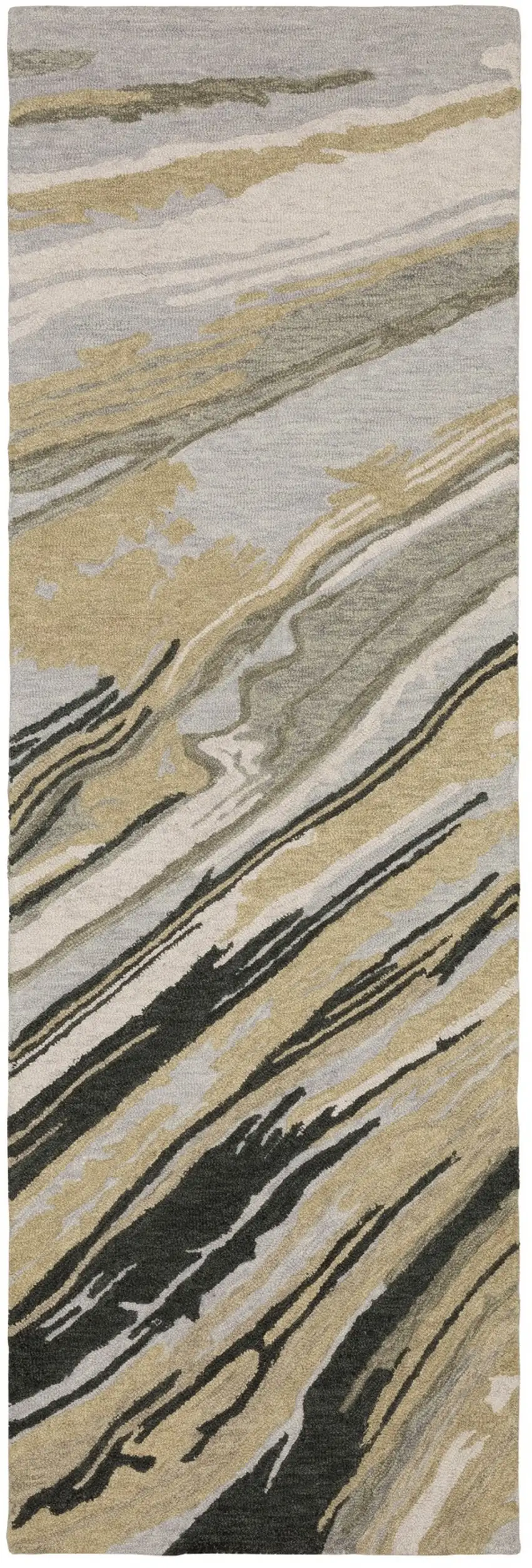 8' Gray And Gold Wool Abstract Hand Tufted Runner Rug Photo 2