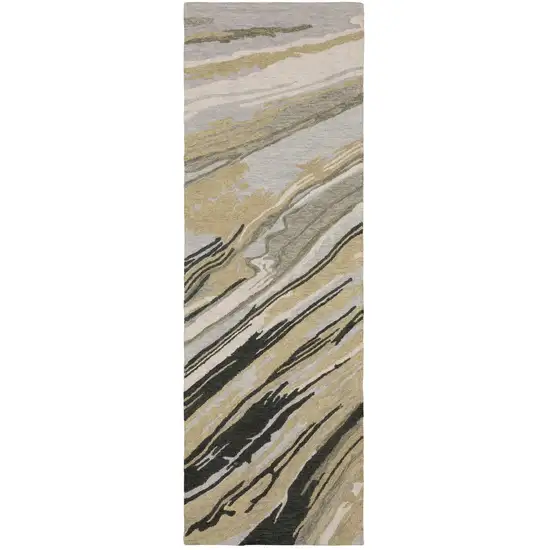 8' Gray And Gold Wool Abstract Hand Tufted Runner Rug Photo 2
