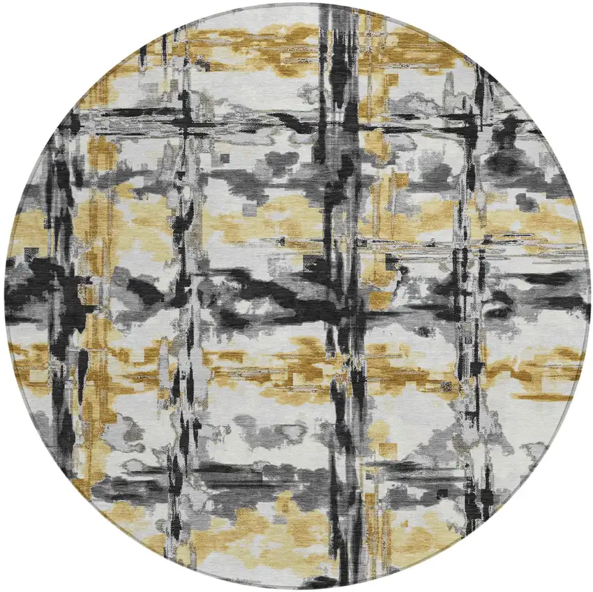 8' Gray And Granite Gray Round Abstract Washable Indoor Outdoor Area Rug Photo 1