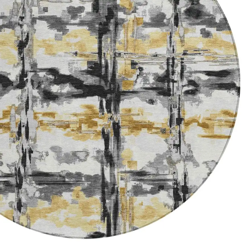 8' Gray And Granite Gray Round Abstract Washable Indoor Outdoor Area Rug Photo 2