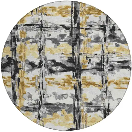 8' Gray And Granite Gray Round Abstract Washable Indoor Outdoor Area Rug Photo 3