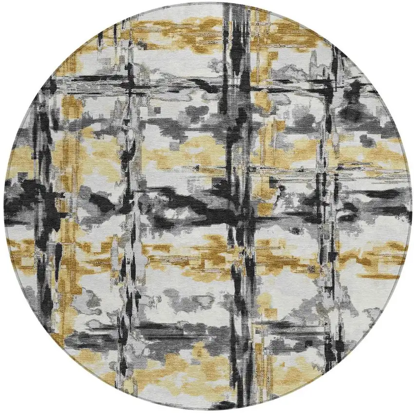 8' Gray And Granite Gray Round Abstract Washable Indoor Outdoor Area Rug Photo 3