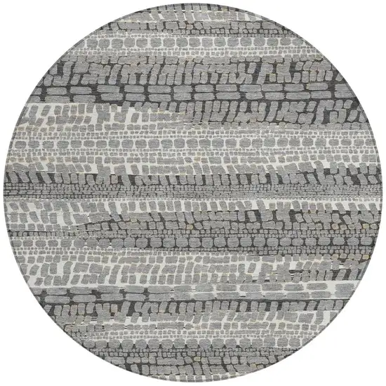 8' Gray And Graphite Round Abstract Washable Indoor Outdoor Area Rug Photo 3