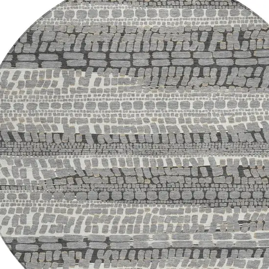 8' Gray And Graphite Round Abstract Washable Indoor Outdoor Area Rug Photo 2