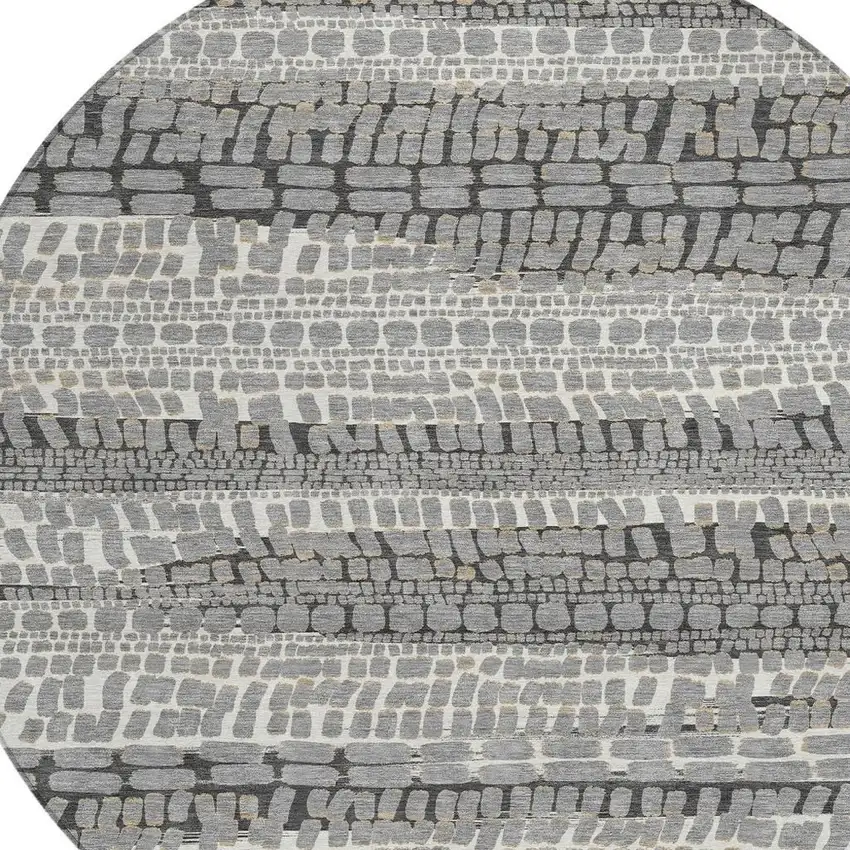 8' Gray And Graphite Round Abstract Washable Indoor Outdoor Area Rug Photo 2