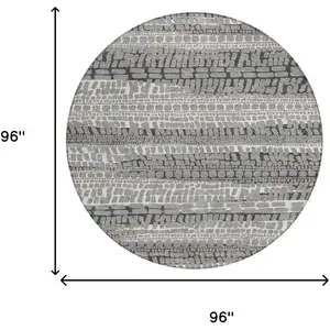 Photo of 8' Gray And Graphite Round Abstract Washable Indoor Outdoor Area Rug