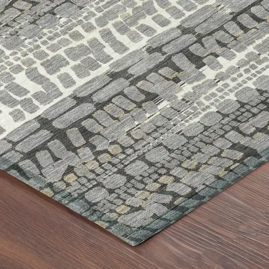 8' Gray And Graphite Round Abstract Washable Indoor Outdoor Area Rug Photo 6